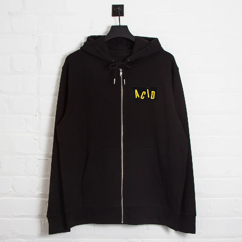 Cold weather hoodie-Acid Letter Crest - Zipped Hood - Black