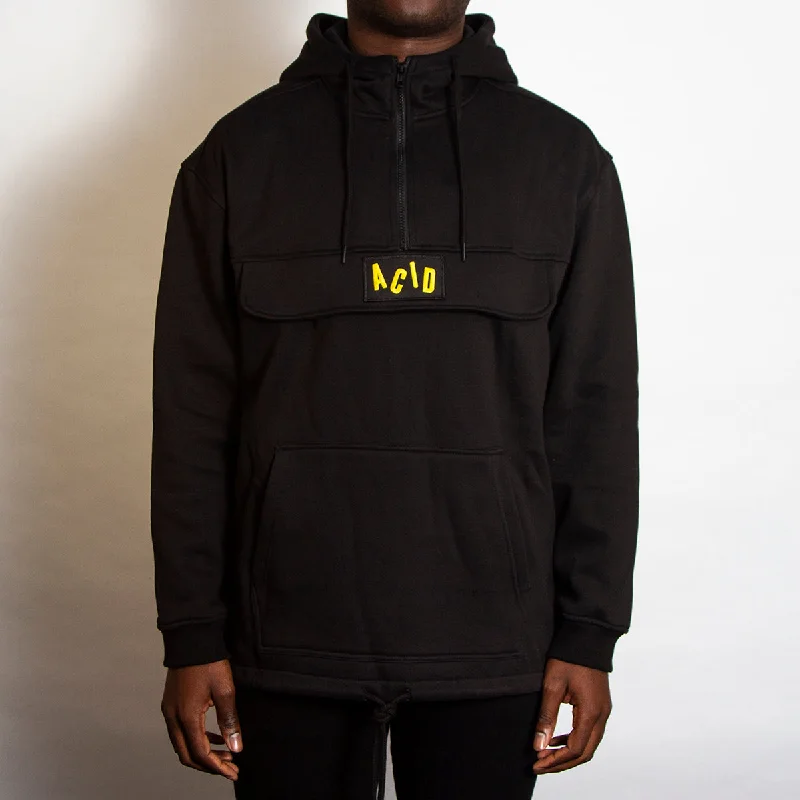 Kids hoodie-Acid Letter - 3/4 Zipped Pullover Hood - Black