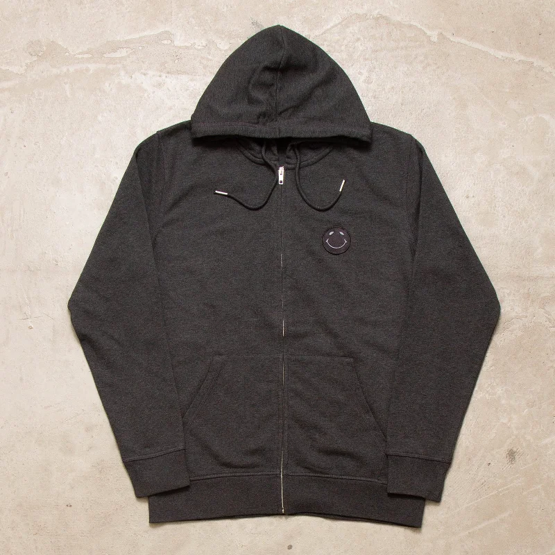 High-neck hoodie-BB Smiley Crest - Zipped Hood - Anthracite