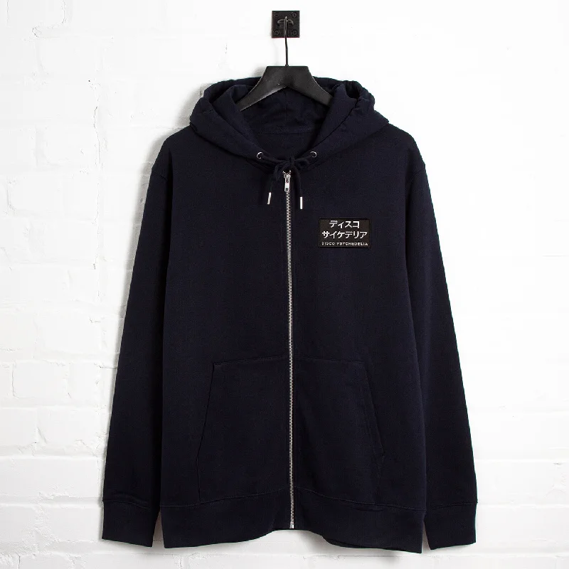 Sporty hoodie-Black Disco Psychedelia Crest - Zipped Hood - Navy