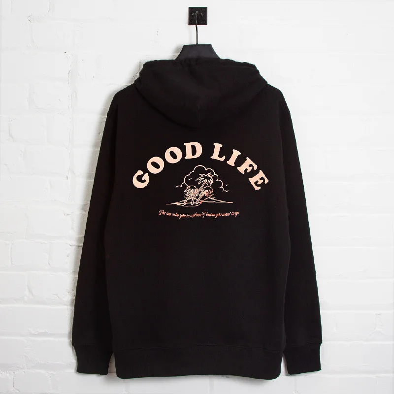 Custom hoodie-Good Life Back Print - Pullover Hood - Black