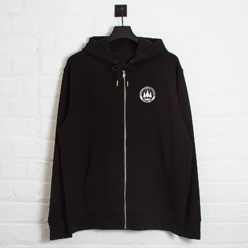 Eco-friendly hoodie-Illegal Rave Crest - Zipped Hood - Black