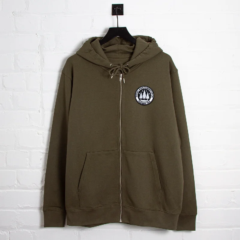 Comfortable hoodie-Illegal Rave Crest - Zipped Hood - Khaki