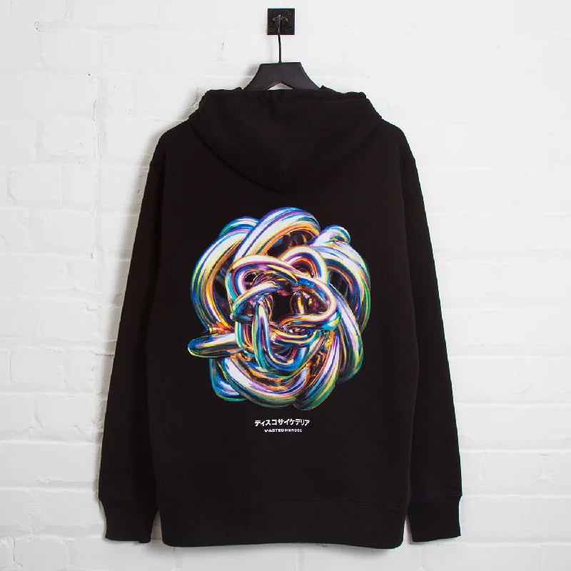 Travel hoodie-Orb 025 Disco Psychedelia - Pullover Hood - Black