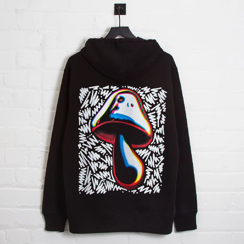 Sports style hoodie-SHROOM DOODLE - Pullover Hood - Black