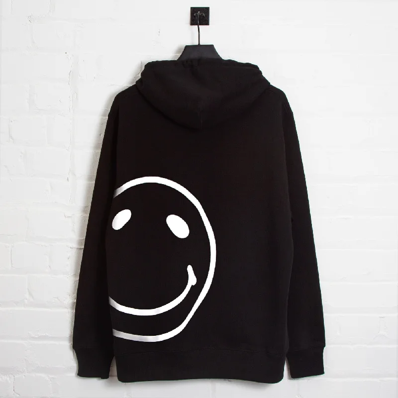 UV protection hoodie-Side Smiley Back  - Pullover Hood - Black