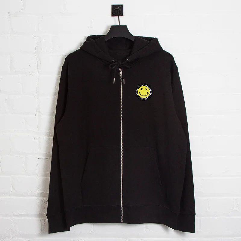 Sporty casual hoodie-Smiley Crest - Zipped Hood - Black