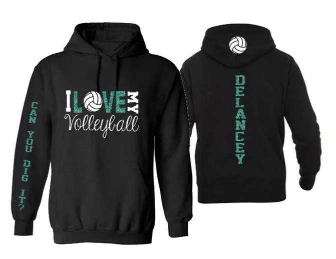 Urban style hoodie-Glitter Volleyball Hoodie | Customize with your Team & Colors | Adult or Youth Sizes