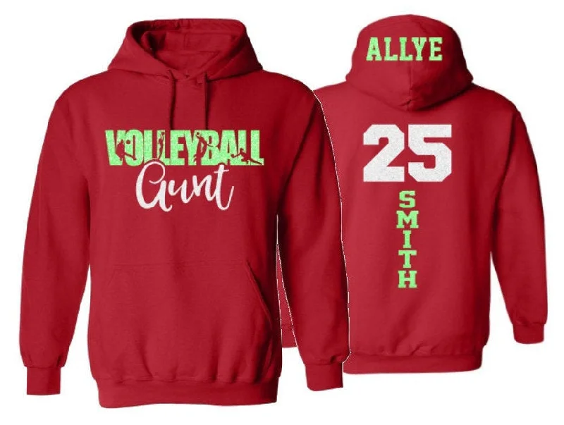 Stylish hoodie-Glitter Volleyball Aunt Hoodie | Volleyball Hoodies | Volleyball Spirit Wear | Custom Volleyball Hoodie | Customize colors | Youth or Adult