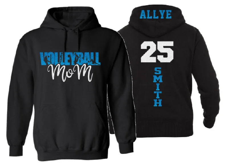 No-hood hoodie-Glitter Volleyball Mom Hoodie | Volleyball Hoodies | Volleyball Bling | Volleyball Spirit Wear | Customize Colors