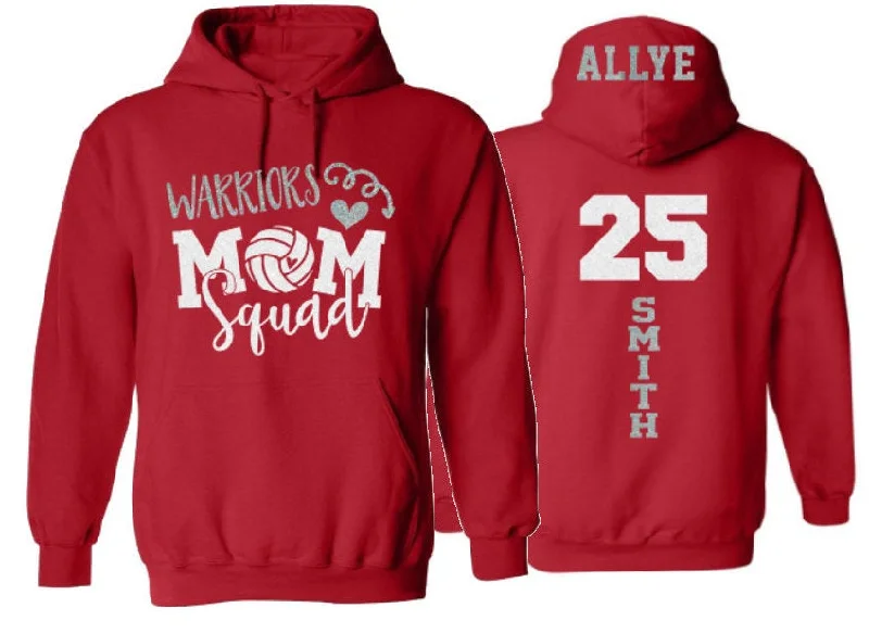 Warm hoodie-Glitter Volleyball Mom Squad Hoodie | Volleyball Hoodies | Volleyball Bling | Volleyball Spirit Wear | Customize Colors