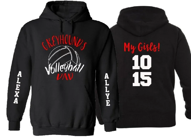 Cotton hoodie-Volleyball Dad Hoodie | Volleyball Hoodies | Volleyball Shirts | Two Names Two Numbers Hoodie | Customize your team colors